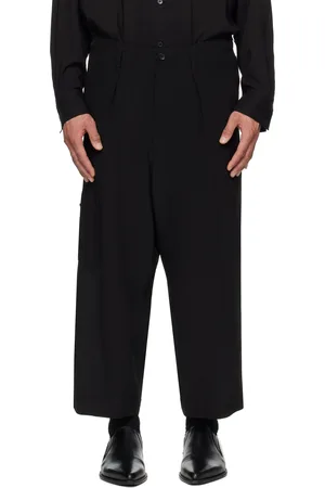 YOHJI YAMAMOTO Pantalon noir en crêpe de Chine de soie 16 mommés à poche pour monnaie - POUR HOMME