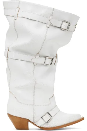 R13 Bottes de cowboy décontractées blanches à boucles à ardillon