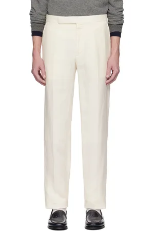 Ralph Lauren Pantalon Gregory blanc cassé taillé à la main en soie et lin