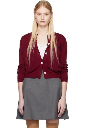 Shushu/Tong Cardigan rouge en tricot à logo brodé