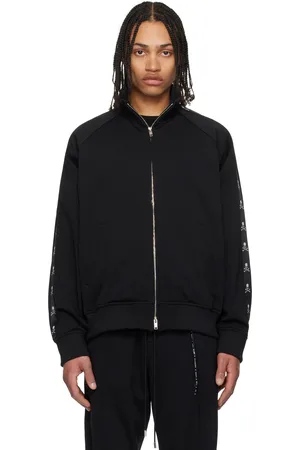 MASTERMIND JAPAN Blouson de survêtement droit noir en jersey à garniture de style ruban à crânes