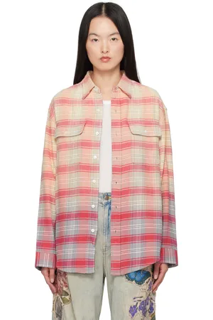 R13 Chemise de travail décontractée rose et beige
