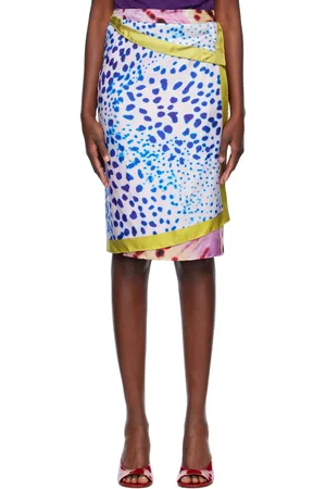 DRIES VAN NOTEN Jupe midi portefeuille multicolore en soie