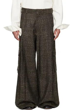 DRIES VAN NOTEN Pantalon cargo ample brun et noir à plis