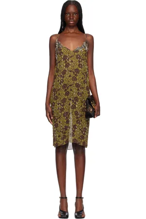 DRIES VAN NOTEN Robe midi verte à perles