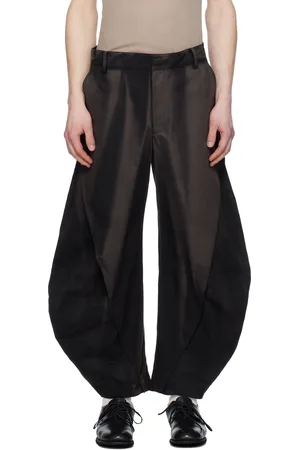 JiyongKim Pantalon noir à coutures incurvées et à effet décoloré au soleil