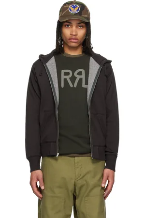 Ralph Lauren Pull à capuche noir en molleton à glissière