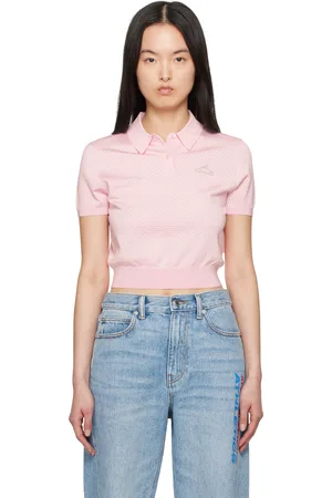 Alexander Wang Polo écourté rose en filet à logo en relief
