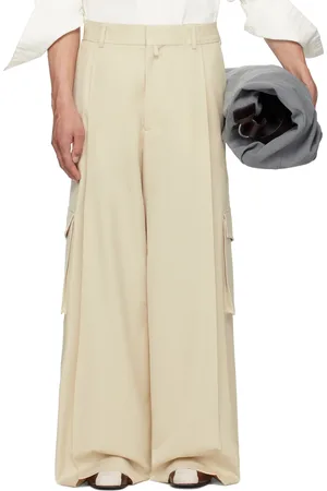 DRIES VAN NOTEN Pantalon ample beige à plis