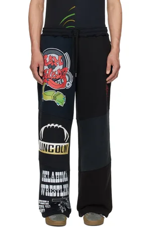 Marine Serre Pantalon de survêtement noir en pulls molletonnés graphiques suprarecyclés à cordon coulissant