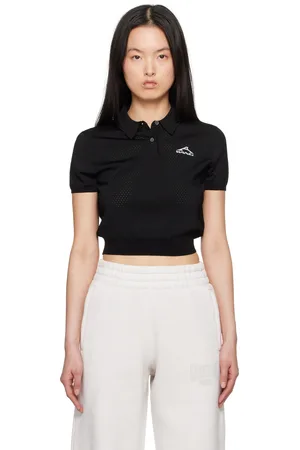 Alexander Wang Polo écourté noir en filet à logo en relief