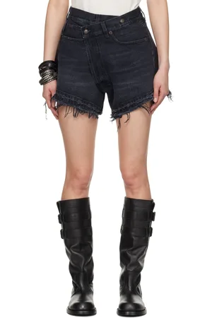 R13 Short noir en denim à taille décentrée