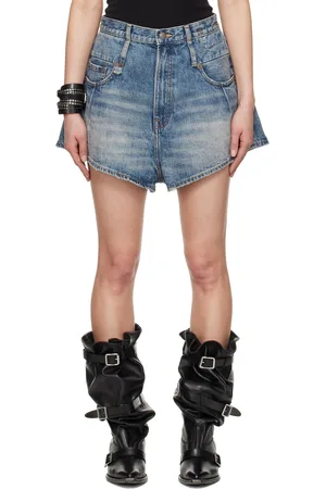 R13 Short droit Venti bleu en denim à passants doubles