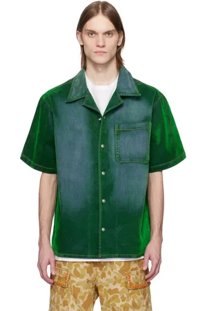 Cout de la Liberte Chemise de bowling Robbie verte en denim extensible floqué