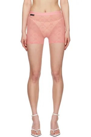 Marine Serre Short court rose en nylon recyclé à motif floqué exclusif à SSENSE