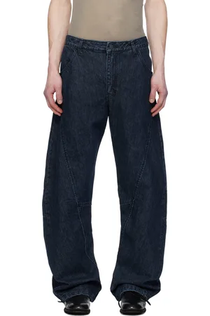 JiyongKim Jean bleu à coutures extérieures incurvées