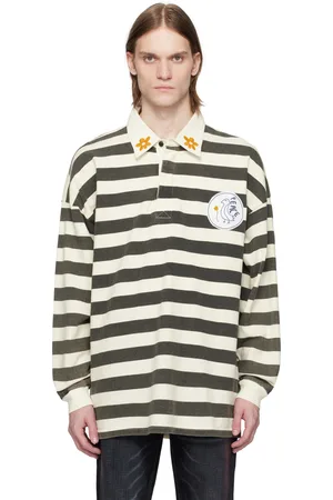 Cout de la Liberte Polo Ashton noir et blanc à rayures et à fleurs brodées
