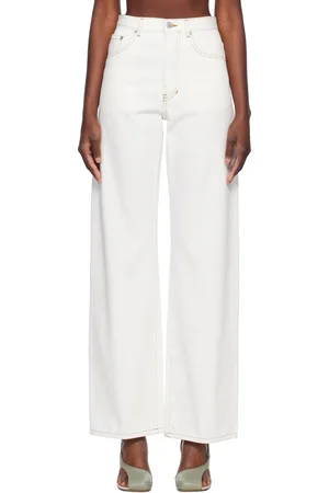 DRIES VAN NOTEN Jean blanc cassé à piqures contrastantes
