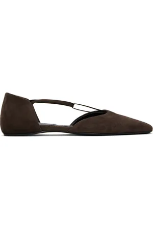 Totême Ballerines brunes en suède à brides en T