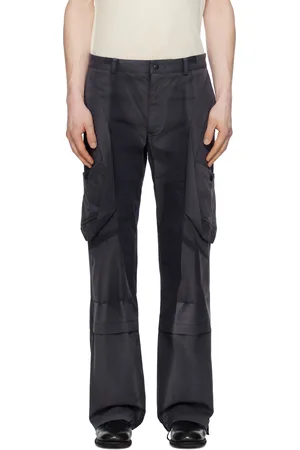 JiyongKim Pantalon bleu à effet décoloré au soleil et à poches drapées