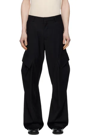 JiyongKim Pantalon cargo noir à coutures incurvées et à bords bruts
