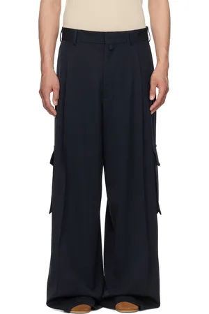 DRIES VAN NOTEN Pantalon ample bleu marine à plis