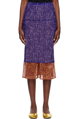 DRIES VAN NOTEN Jupe midi mauve et orange en filet