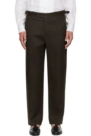 BODE Pantalon brun en toile légère de lin à pattes coulissantes