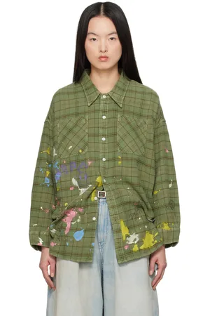R13 Chemise de travail verte à emmanchures basses