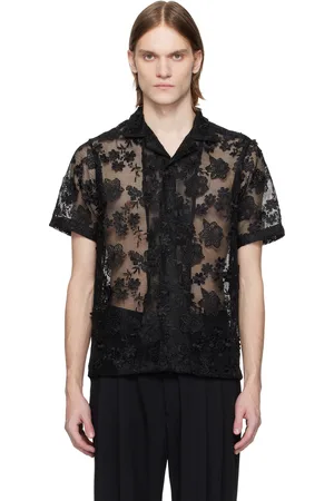 CMMN SWDN Chemise Duane noire en filet à appliqués floraux
