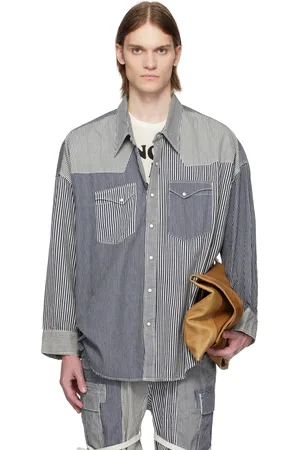 R13 Chemise de style western surdimensionnée bleu marine et blanc