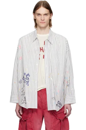 R13 Chemise blanc et bleu marine à emmanchures basses