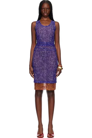 DRIES VAN NOTEN Robe midi mauve et orange à motif imprimé