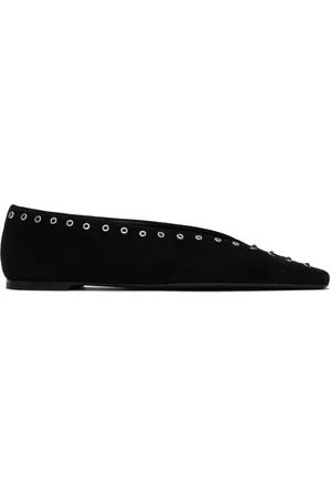 Totême Ballerines noires en suède à laçage
