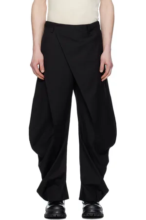 JiyongKim Pantalon noir à panneau pliable et à coutures incurvées