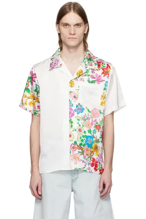 Cout de la Liberte Chemise de bowling Robbie contrastée blanche en soie à motif imprimé
