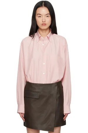 Auralee Chemise rose en popeline fine de soie à boutons