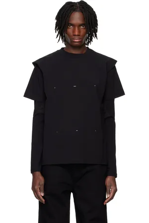 HELIOT EMIL T-shirt noir à logo et à nervure aux épaules