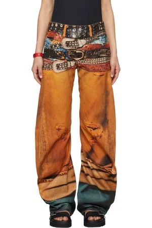 Acne Studios Jean étagé orange à passants