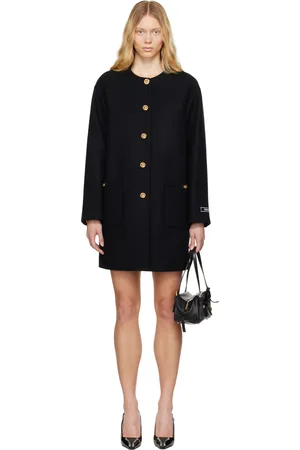 VERSACE Manteau long noir en laine feutrée sans col