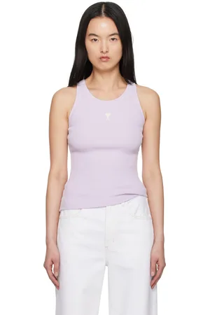 Ami Débardeur mauve en jersey côtelé de coton à logo Ami de cœur