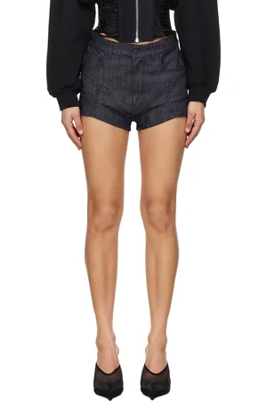 MUGLER Short bleu marine en denim à panneaux