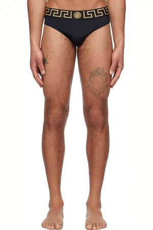 VERSACE Slip de bain noir à motif Greca
