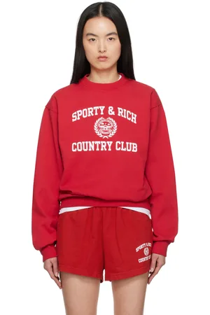 Sporty & Rich Pull molletonné rouge à col ras du cou et à armoiries de style collégial