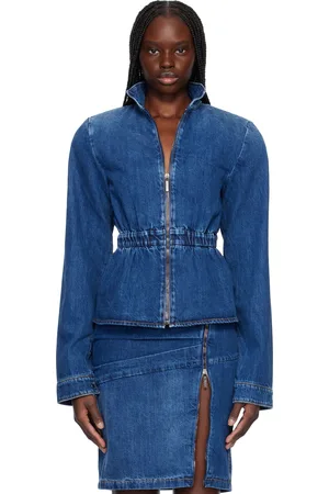 Nensi Dojaka Blouson aviateur Hayley bleu en denim à ourlet à basque