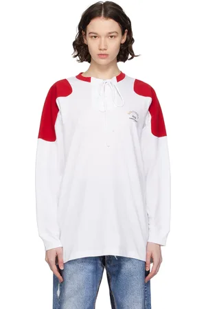 pushBUTTON T-shirt à manches longues blanc à laçage