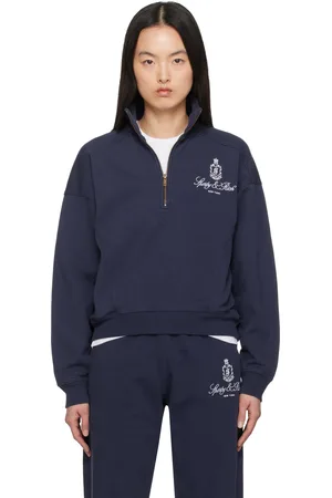 Sporty & Rich Pull molletonné bleu marine à logo Vendome et à demi-glissière