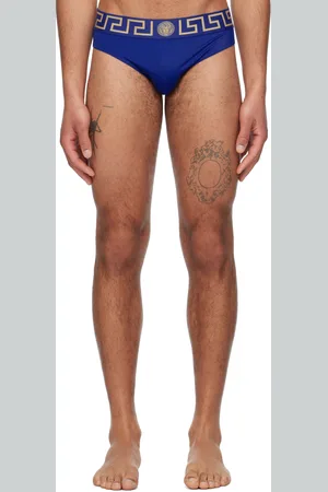VERSACE Slip de bain bleu à motif Greca