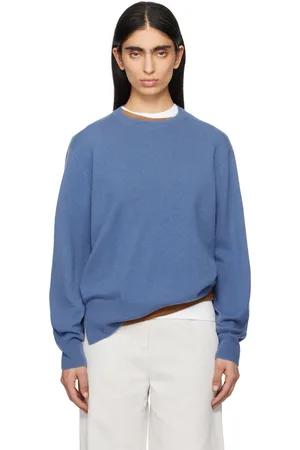Totême Pull bleu en tricot de cachemire à col ras du cou