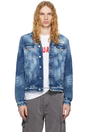 Dsquared2 Blouson bleu Rammendo en denim à effet délavé